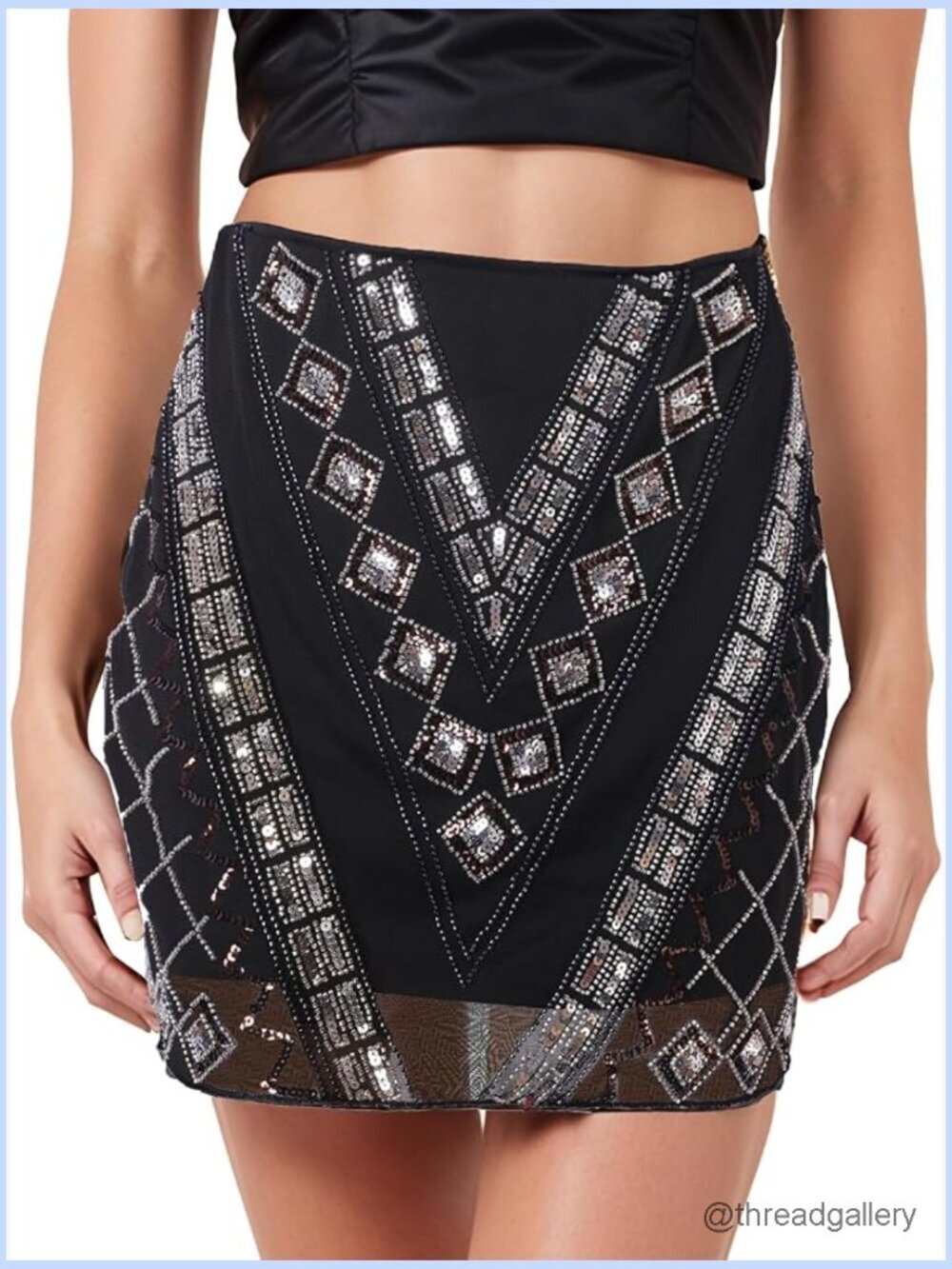 Sequin Mini Skort - High Waist Bodycon Pencil Skirt with Slit
